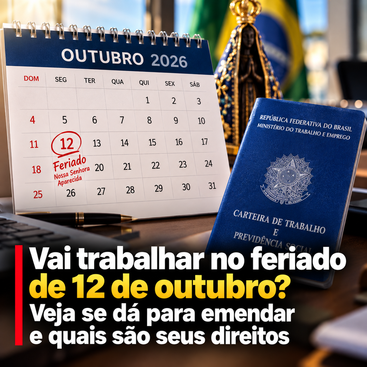 Feriado de 12 de outubro cai em uma segunda-feira; veja quem folga e quais são os direitos