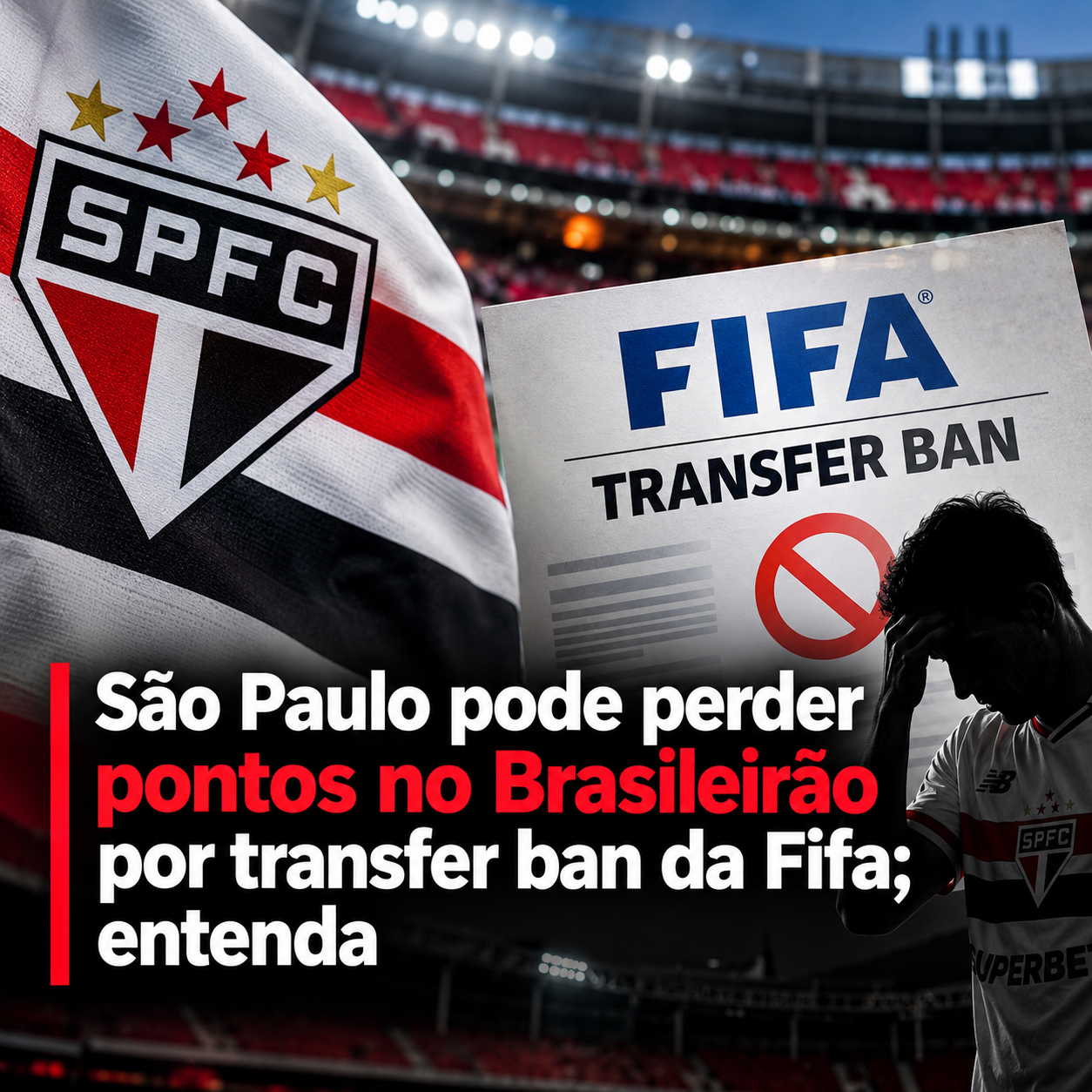 São Paulo pode perder até seis pontos no Brasileirão por dívida que gerou transfer ban da Fifa