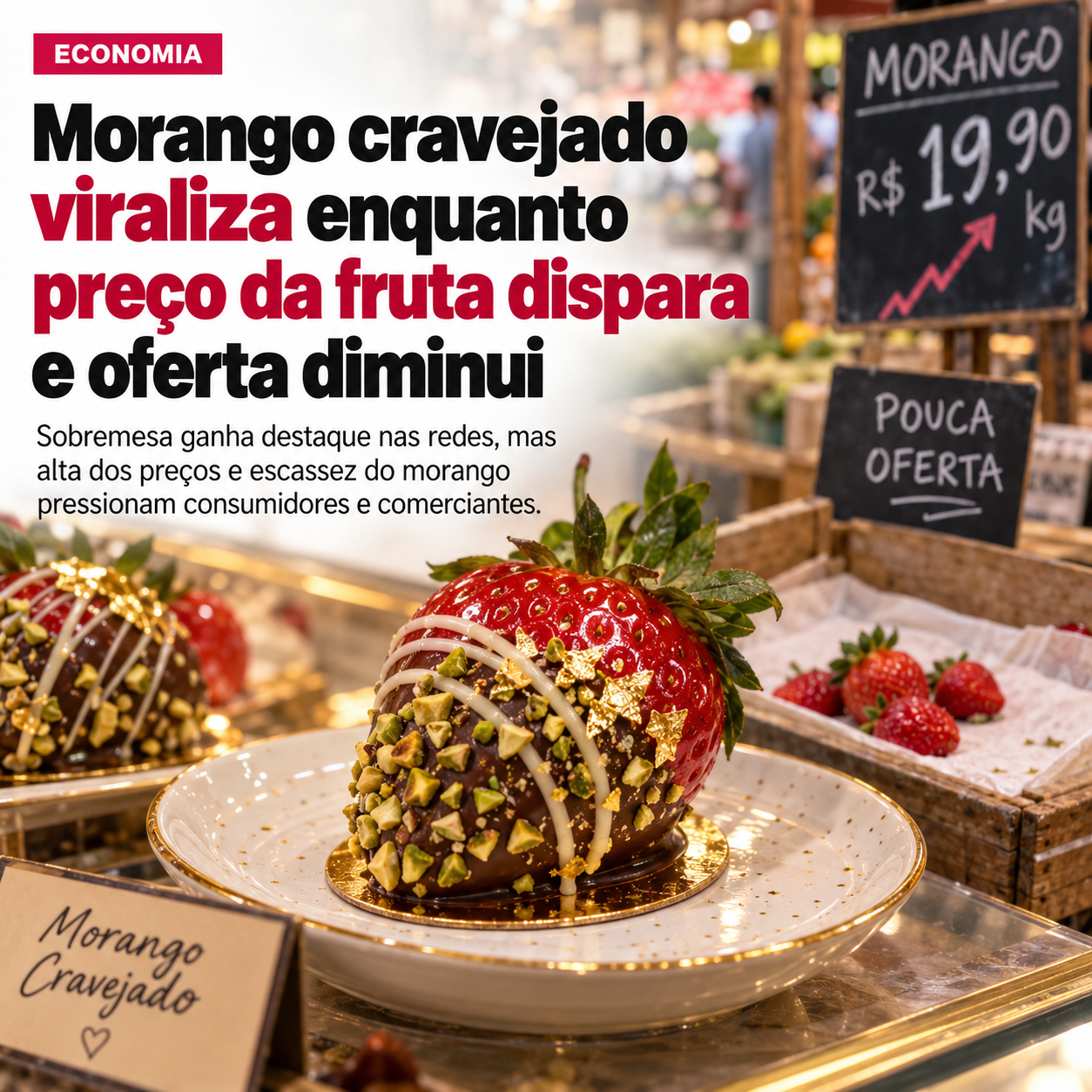 Morango cravejado viraliza enquanto preço da fruta dispara e oferta diminui