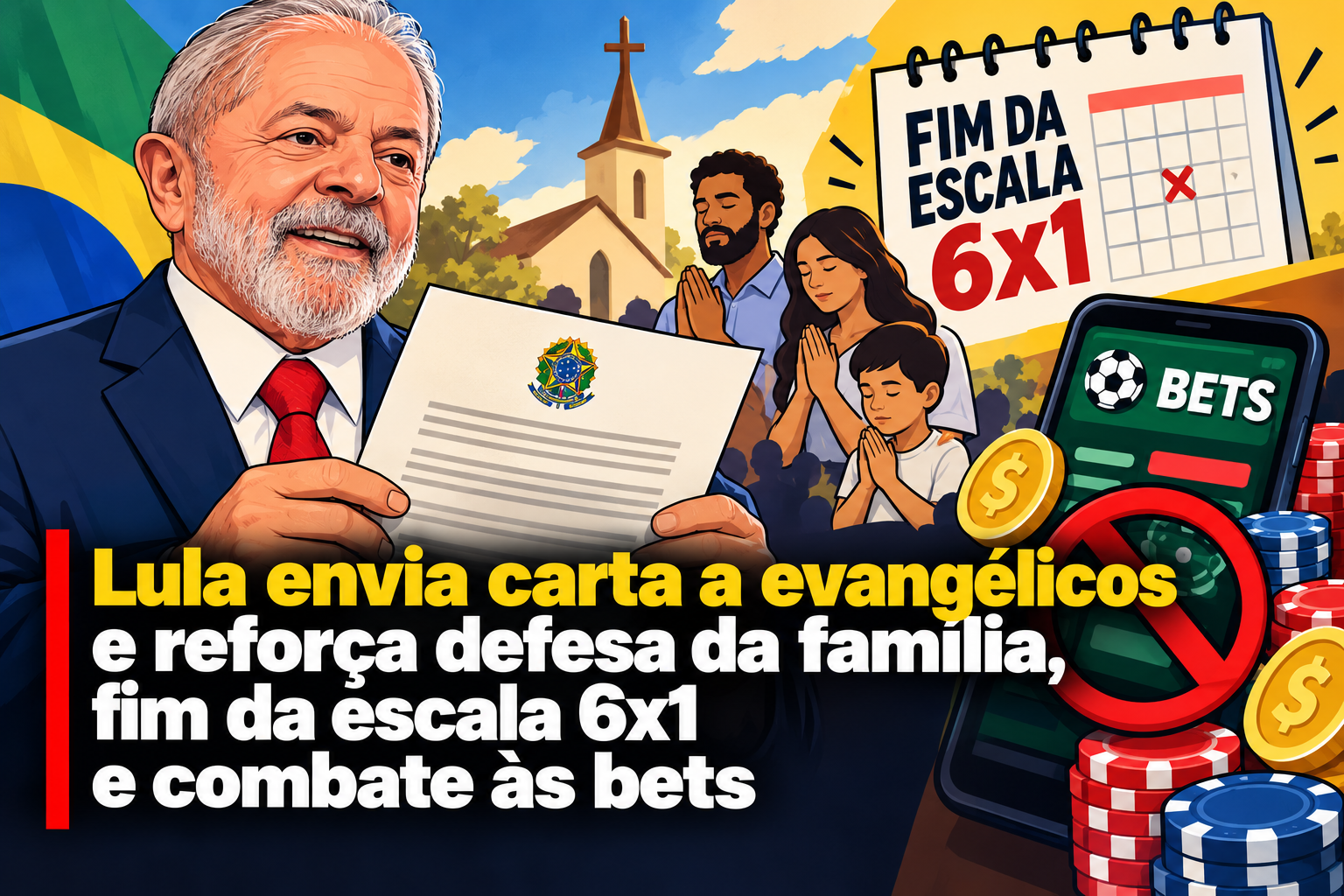 Lula envia carta a evangélicos e reforça defesa da família, fim da escala 6×1 e combate às bets